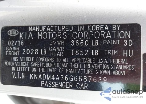 2016 Kia Rio Lx from USA, damaged, VIN KNADM4A36G6687639